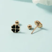  KOFSAC New 925 Sterling Silver Earrings For Women Trendy Black Flower Lucky Clover Ear Studs Jewelry Girl Valentine's Day Gifts 
