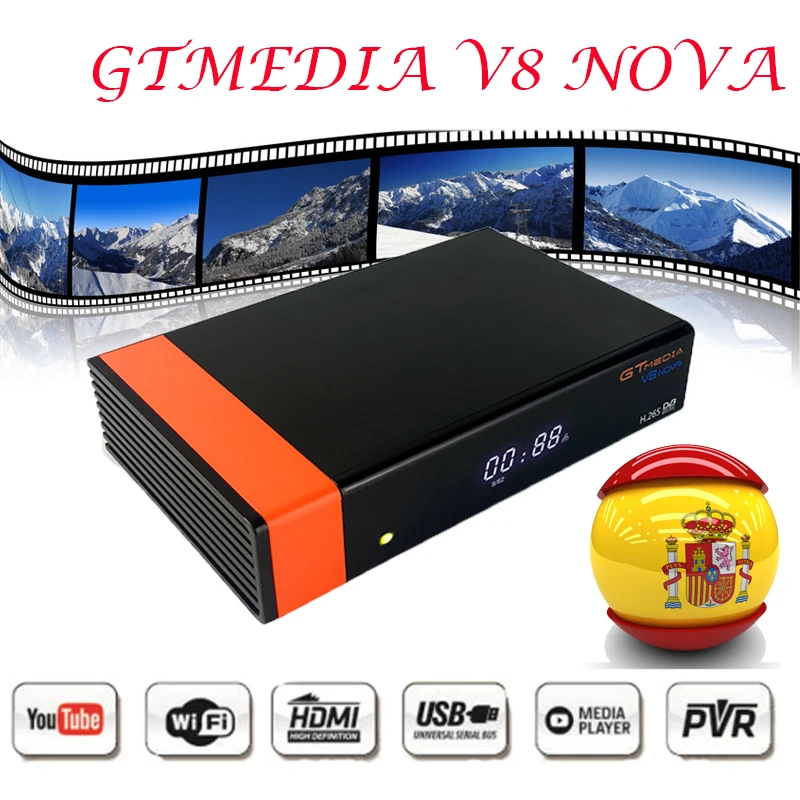 GTMedia V8 nove Satellite Receiver 1080P Bult-in WiFi+2 Year Spain Cline cccam DVB-S2 Freesat V8 Receptor Spain support YouTube