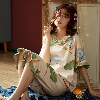 

Women Pajamas Set Cotton Casual Homewear Female Pyjamas Pants Sleepwear Home Suit University Women Pajamas 2-piece Set