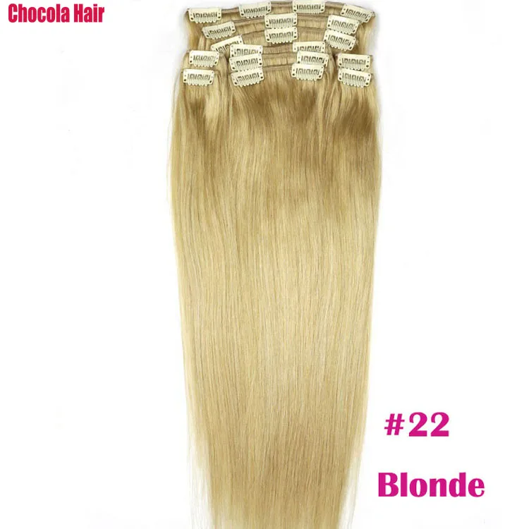 Chocola Full Head Brazilian Machine Made Remy Hair 10pcs Set 180g 16"-28" Natural Straight Clip In Human Hair Extensions