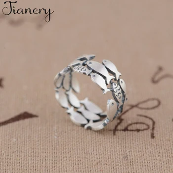 

JIANERY Vintage 925 Sterling Silver Multi-layer Fish Rings For Women Girls Trendy Ring Gifts Statement Jewelry