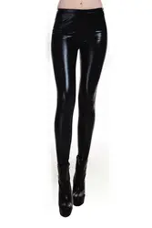 Металлик влажный вид жидкости Леггинсы блестящие стрейч женщин карандаш брюки (черный)