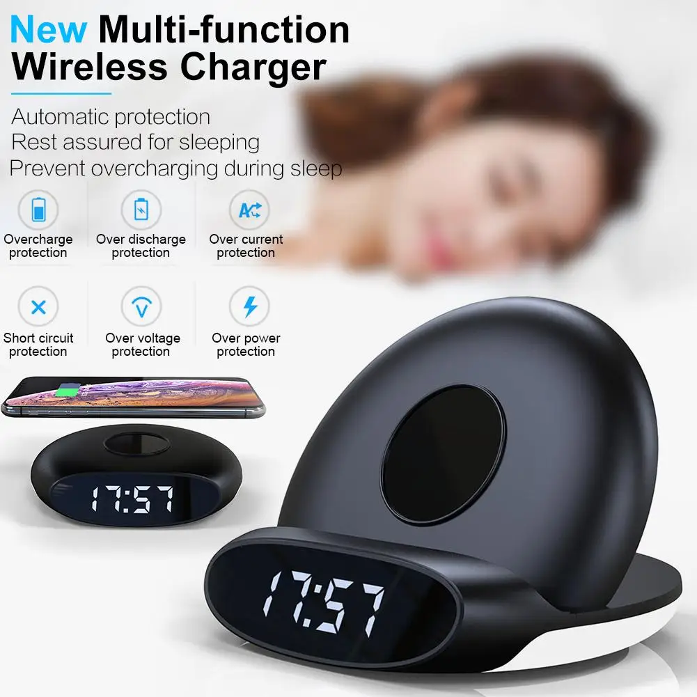

Wireless Charger Foldable Alarm Clock 10w QI Fast Charging Multi-functional Room Office Bedroom for IPhone 8 Plus Samsung Xiaomi