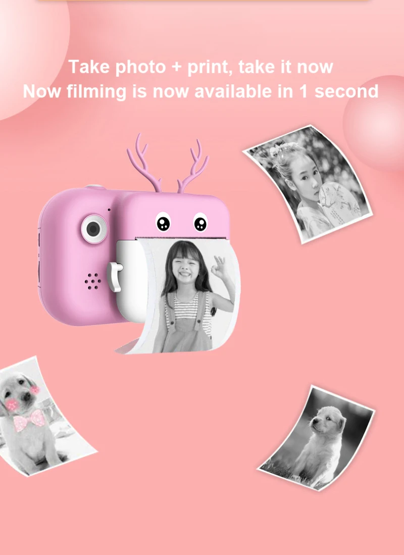 Kids Film HD 1080P Instant Print Digital Camera Video Photo Paper Xmas Gifts Christmas birthday Gifts USB Rechargeable Selfie