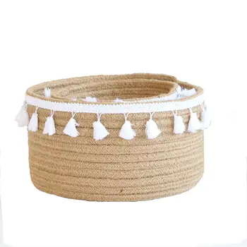 

Handmade Desktop Storage Basket Sundries Toys Storage Box Tassel Cosmetic Book Organizer Stationery Container for Home Storage