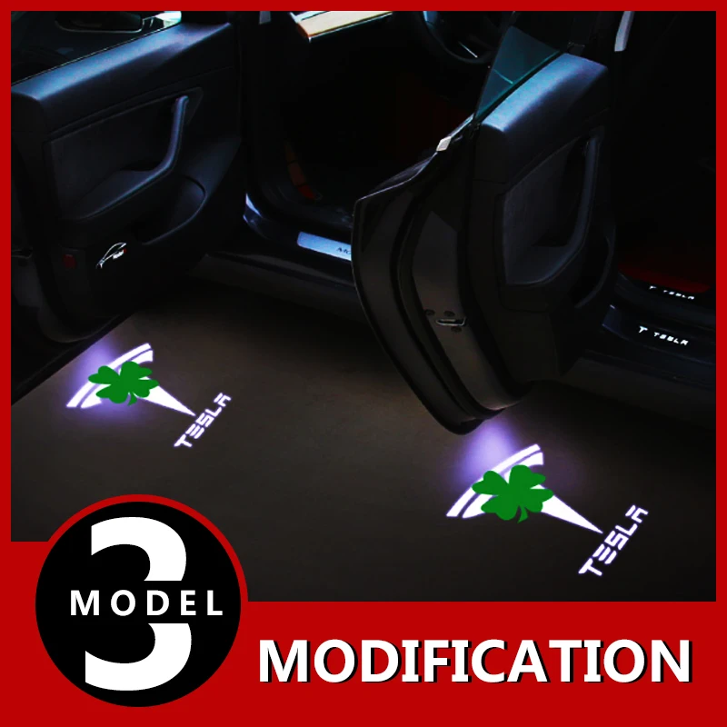 Modification 2PCS Led Car Logo Shade Welcome Light Decorative Signal Lamp For Tesla Model 3 | Автомобили и мотоциклы