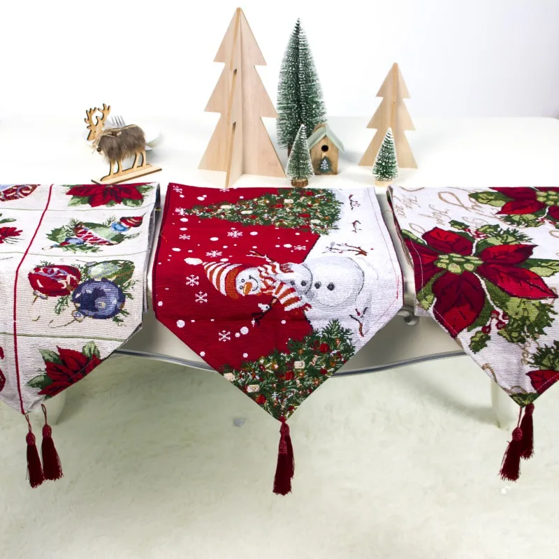 Рождественская настольная дорожка с кистями Подвеска праздничный праздник обеденный стол украшения YH