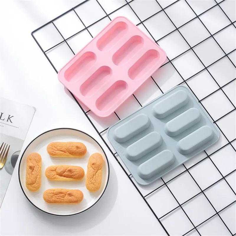

6 Holes Cookies Baking Mold Tray Silicone Non Stick Biscuit Chocolate Candy Cake Long Strip Pastry Bakeware Decorating Tools