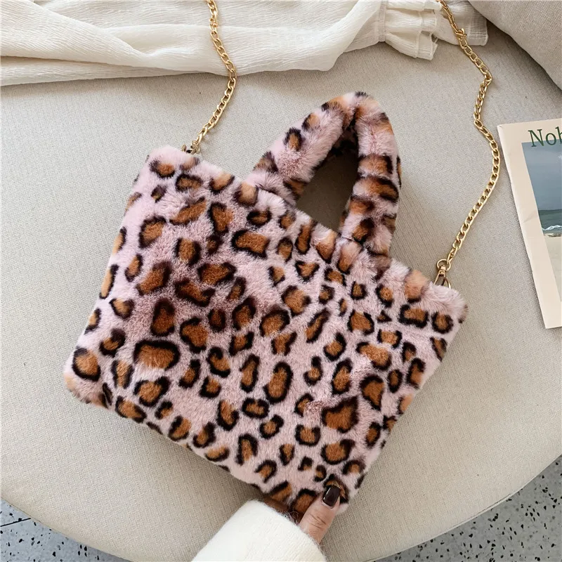 Зимняя новая модная сумка на плечо женская леопардовая сумка с цепочкой большая плюшевая зимняя сумочка сумка-мессенджер мягкая теплая меховая сумка - Цвет: C