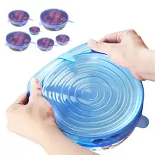 6 Pcs Reusable Silicone Food Pot Lid Bowl Covers Wrap Stretchable Preservative Film OCT998