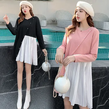 

Maternity wear clothes 2020 spring summer new loose long-sleeved irregular stitching chiffon pregnant woman dresses Vestidos