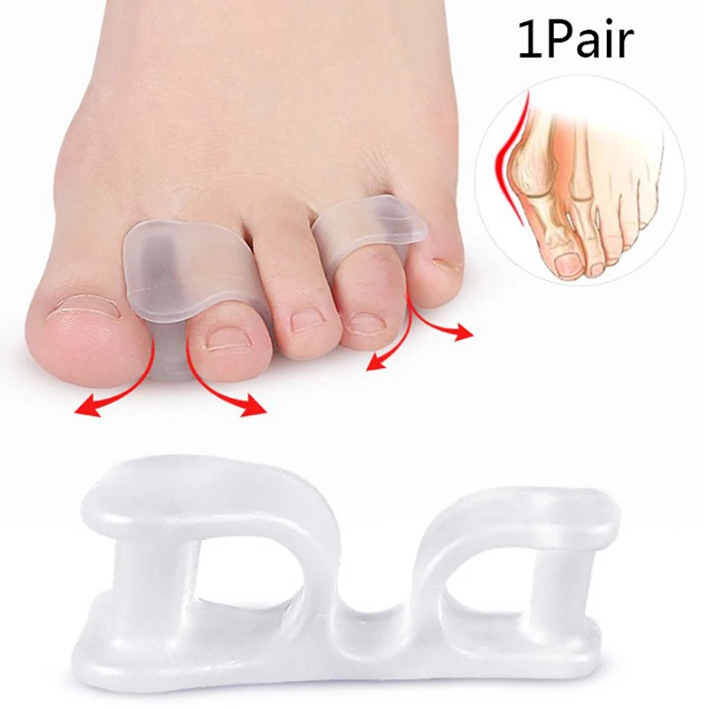 Hot 2Pcs Big Toe Two Hole Thumb Valgus Toe Separator Silicone Gel Foot Fingers Protector Corrector Pedicure Foot Care Tool