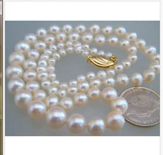 

GORGEOUS8-11mm AAA freshwater WHITE PEARL NECKLACE 18INCH 14k/20