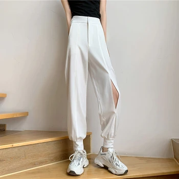

ZCWXM Thin Sweat pants Women Hollow Out Summer Cool Harem Pants Solid High Waist New Streetwear All Match Harem Ropa Mujer