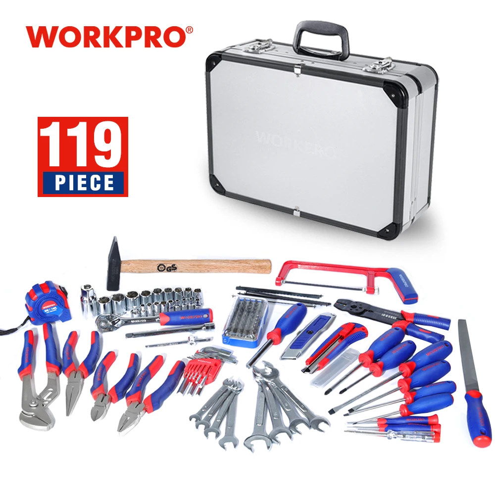 US $97.49 WORKPRO 119PC Aluminum Tool box Set Household Tool Set Hand Tools Screwdriver Set Wrenches Pliers