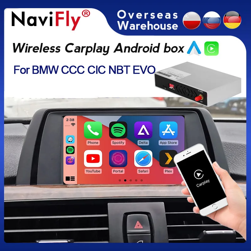 Беспроводная коробка NaviFly Carplay Android Auto AI для BMW F02 F07 F10 F20 F21 F30 F34 E60 E70 E81 E84 E90 X1 X3 X5 X6 CCC