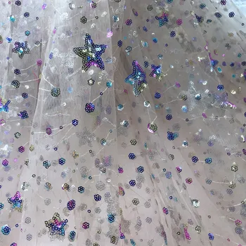 

Multicolor Sequins Lace Fabric Shining Star Sequined Nude Tulle Mesh Fabric For DIY Bridal Gown Dress Clothing Sewing Crafts