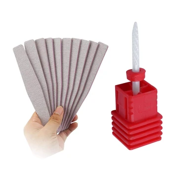 

1pcs Ceramic Nail Drill Bit Shank Pedicure ,BT009-F & 10 Pcs Nail Art Sanding Buffer Buffing Manicure Grit Size 100/180