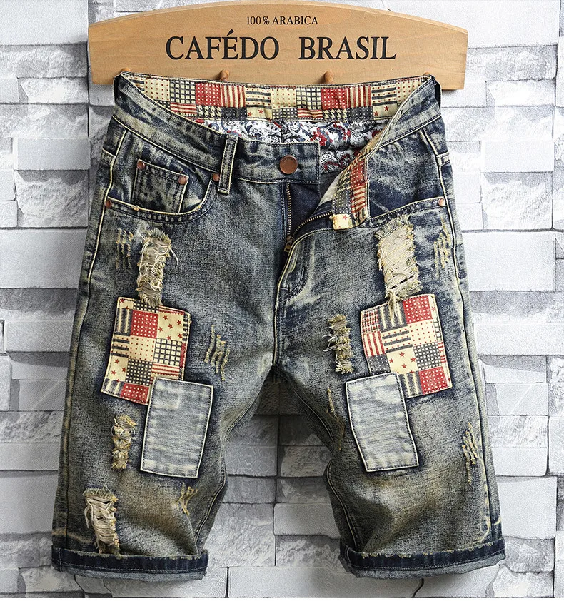 denim shorts masculinos em linha reta retro