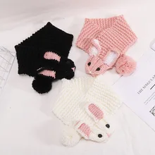 Зимний шарф с помпонами, детский шарф, милые теплые шарфы для мальчиков и девочек, вязаный детский шарф с кроликом