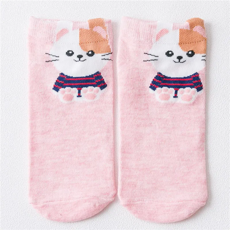 Pink Kitten Милые женские хлопковые носки с животными; летние короткие носки с кошкой и собачкой; женские повседневные Мягкие забавная лодка; носки - Цвет: Pink Kitten