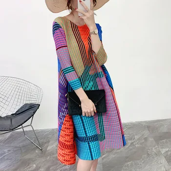 

LANMREM pleated dresses famale 2020 large size loose temperament elastic printting fashion women's fold clothes summer new YJ416