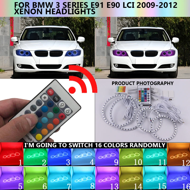 

Multi-color Led Angel Eyes Kit RGB Halo Rings Daytime Running Light DRL For BMW 3 Series E91 E90 LCI 2009-2012 Xenon headlights