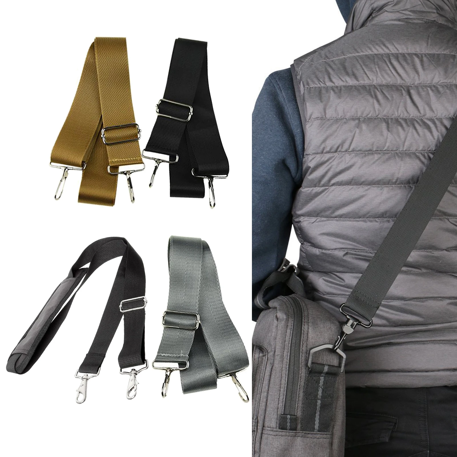 Universal Briefcase Nylon Laptop Shoulder Strap 150cm Adjustable Replacement Buckle Closure