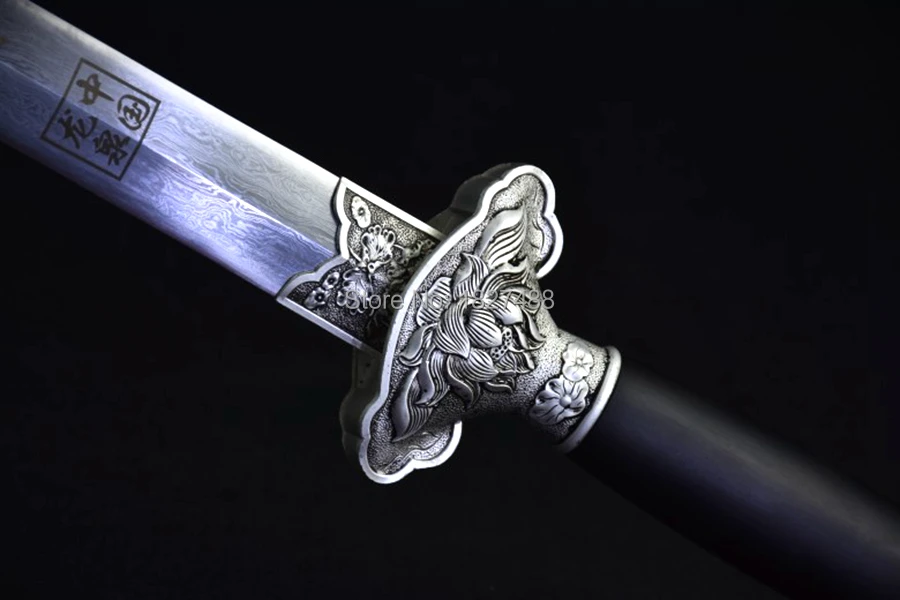 Handmade Chinese Tadition Kung Fu Qing Dynasty Saber Sword Double Edge Sharp Damascus Steel Wushu/Tai Chi Lotus Jian