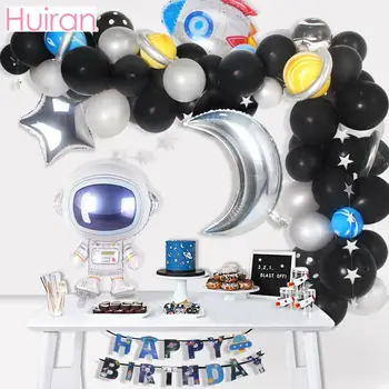 

Huiran Star Moon Astronaut Rocket Space Foil Birthday Party Balloons Latex Planet Ballon Happy Birthday Party Supplies Baloons