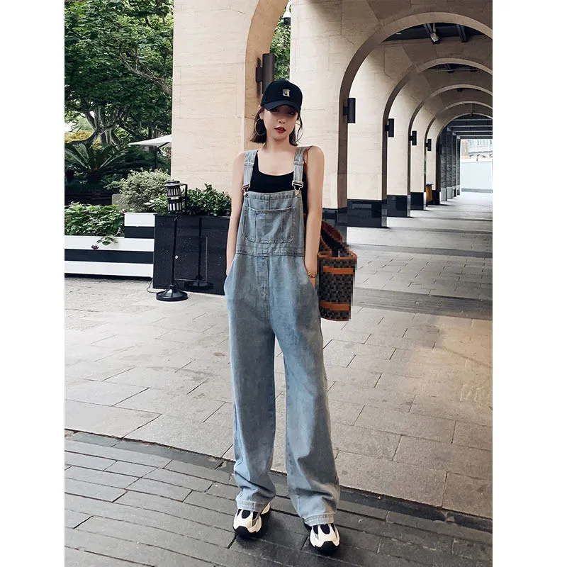 Denim Overall Women's 2020 New Summer Drape Wide Leg Jeans Korean Style