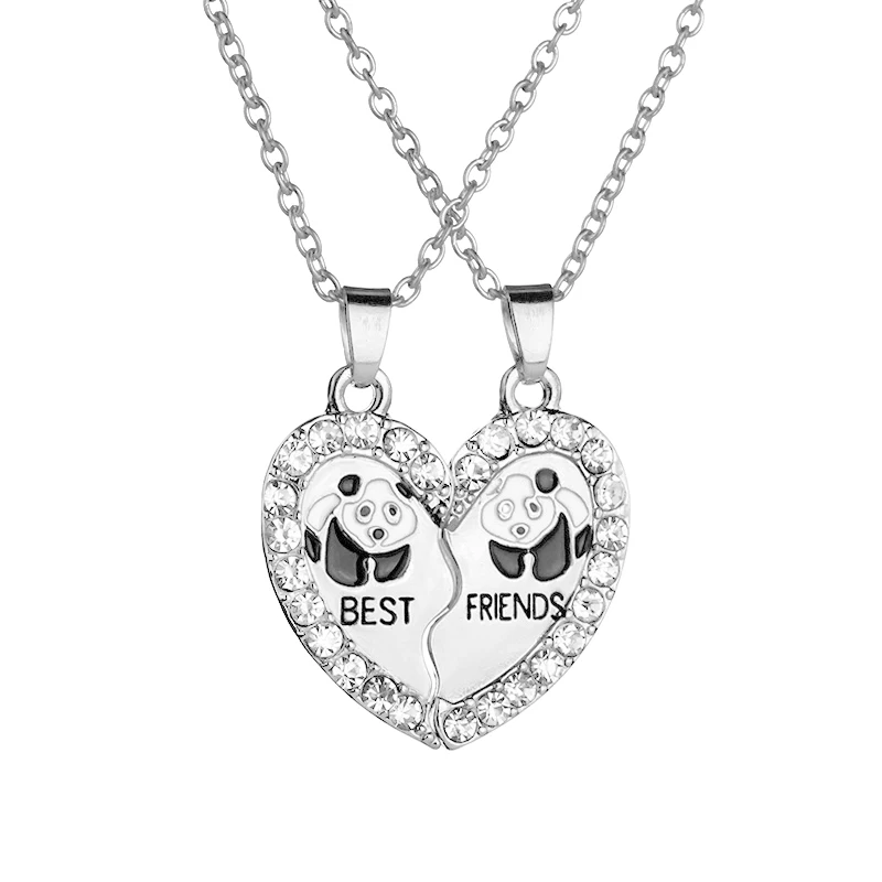 Посеребренный Best friend necklace Women Crystal Heart Panda pattern best friends pendant Necklaces Forever Friendship Jewelry - Окраска металла: Посеребренный