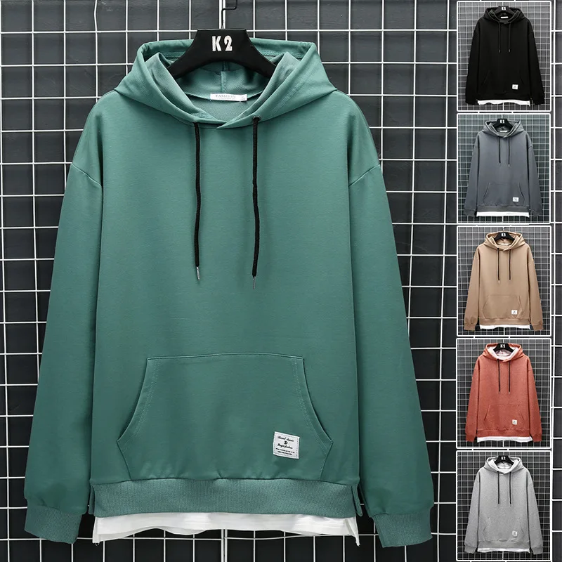 

Men's hooded autumn/winter new solid-color hooded long-sleeved jacket simple loose-fitting tide brand coat men's.