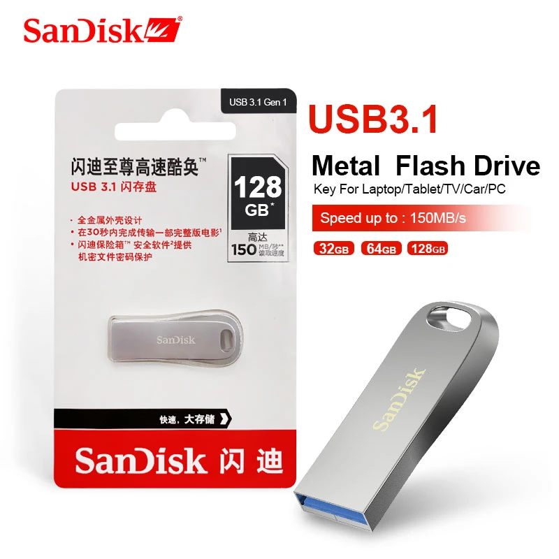 SanDisk unidad Flash USB 3,1 de 128GB, pendrive de 64GB, 32GB, 256GB, disco  U, llave USB de Metal para ordenador portátil/tableta/TV/coche/PC, 150  MB/s|Unidades flash USB| - AliExpress