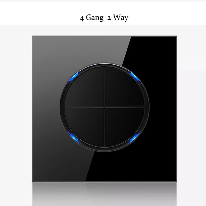 1, 2, 3, 4 банды, 1 способ, 2Way настенный выключатель, бытовой черный, закаленное стекло, зеркальная панель, ЕС, США, Великобритания, Франция, розетка, светодиодный светильник, переключатель 86 мм - Цвет: 4Gang2Way