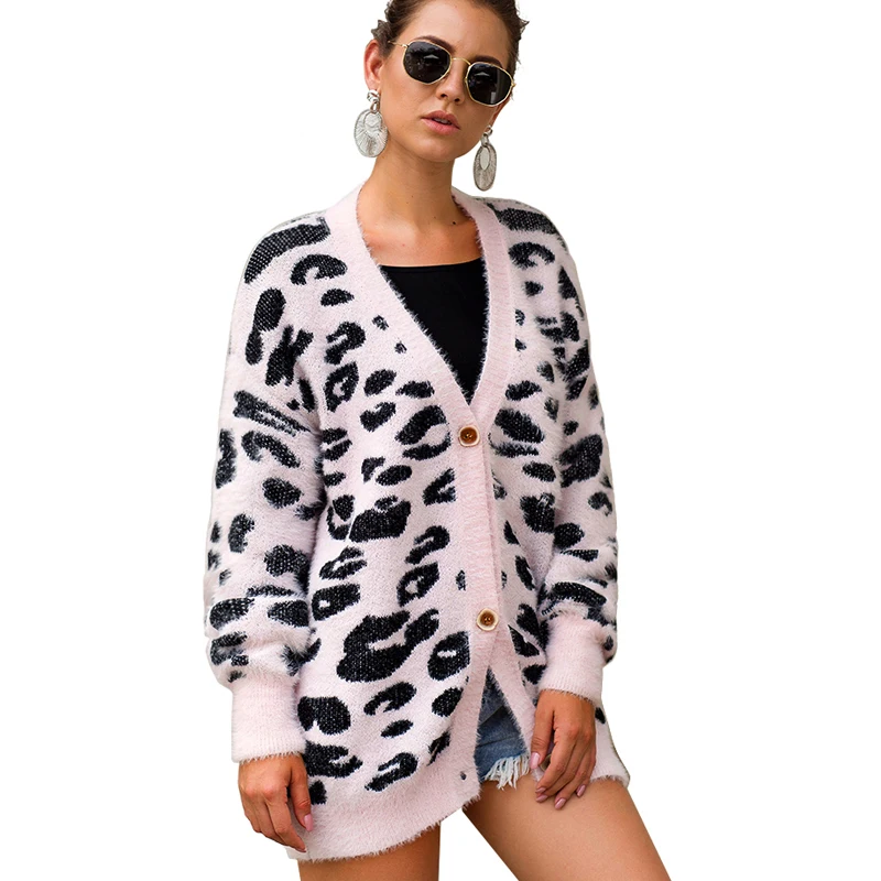 

Fandy Lokar Leopard Printed Sweaters Women Fashion Cardigan Knitted Sweater Women Elegant Long Sleeve Sweaters Female Ladies IS