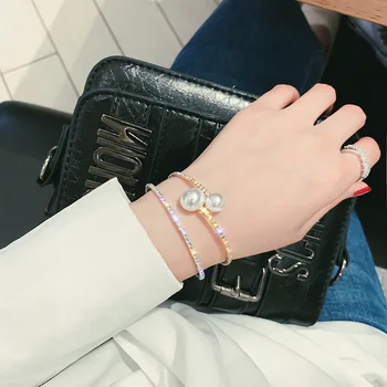 

4 Style New Super Flash Luxury Crystal Heart Bracelet Adjustable Pearl Bangle For Women Fashion Titanium steel Jewelry 2020