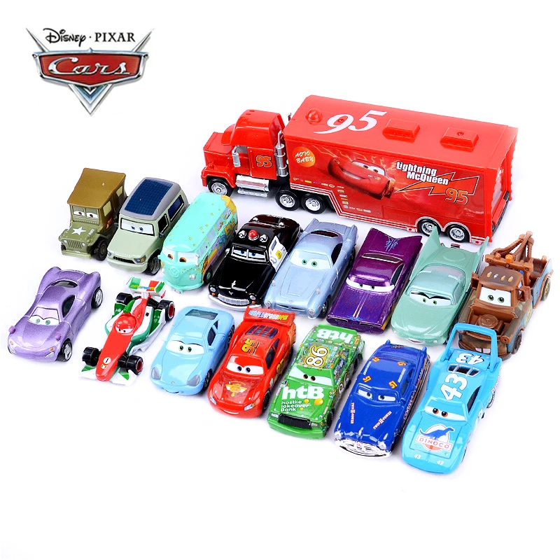 Disney Pixar Cars 2 3 Toy Car Set Lightning McQueen Mack Uncle Truck Rescue  Collection 1:55 Diecast Model Car Toy Children Gift