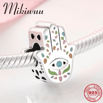 

100% 925 Sterling Silver Fatima Hand Faith Rainbow color Power Beads Fit Original Mikiwuu charms Bracelet Bangles Jewelry making