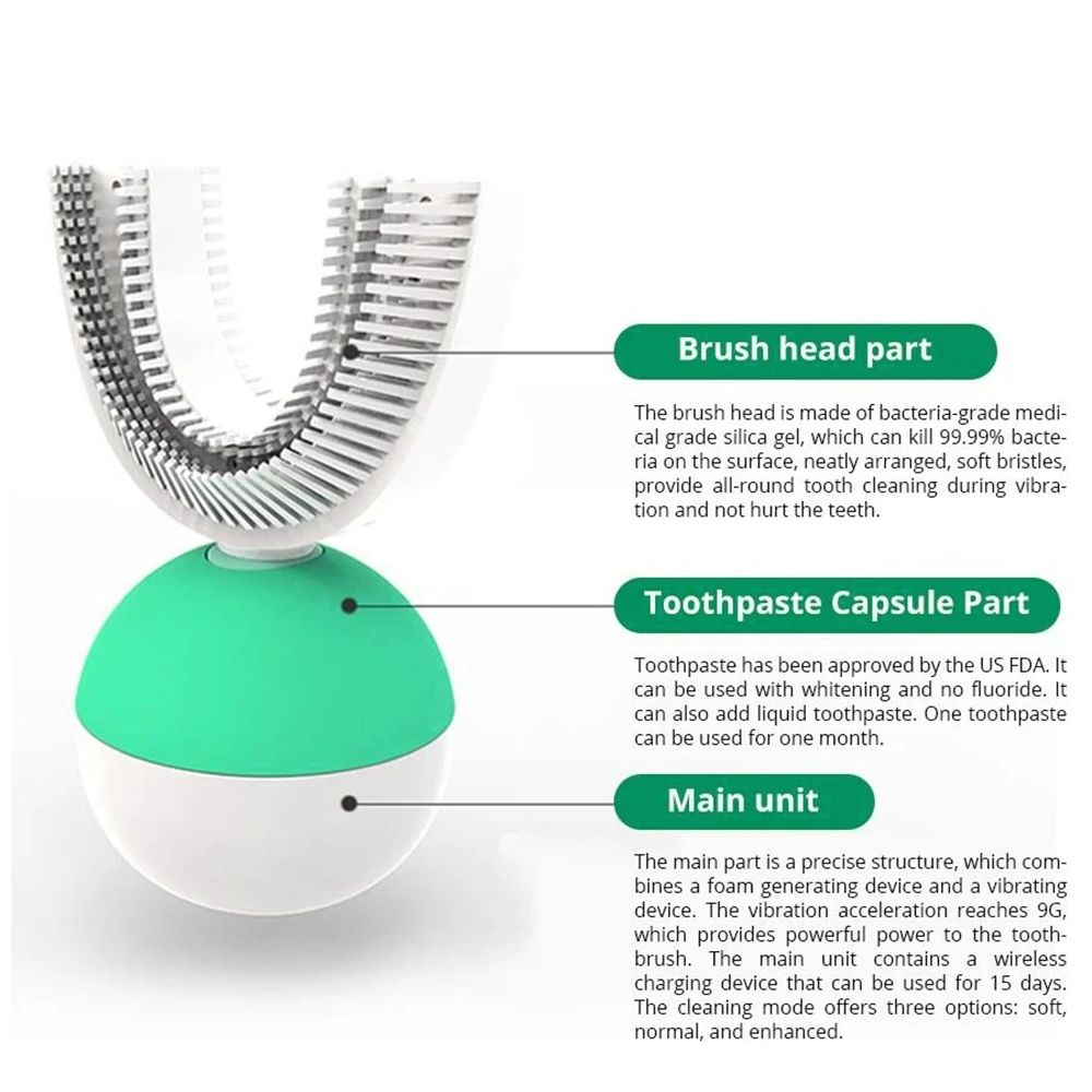 Ультразвуковая электрическая зубная щетка с двойной головкой 360 градусов перезаряжаемая Автоматическая u-образная отбеливающая зубная щетка для ленивых зубов