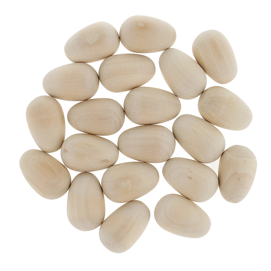 20Pcs Wooden Eggs Shape Wood Easter Decoration Embellishments DIY Unfinished Wood Egg Handmade Bottom Wooden Teething Toys Gifts