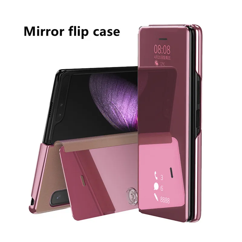 Smart Mirror Flip Case For Samsung Galaxy Z Fold 2 5G W21 W20 Z Fold 1 Plating PU Leather Kickstand Shockproof Phone Cover Coque