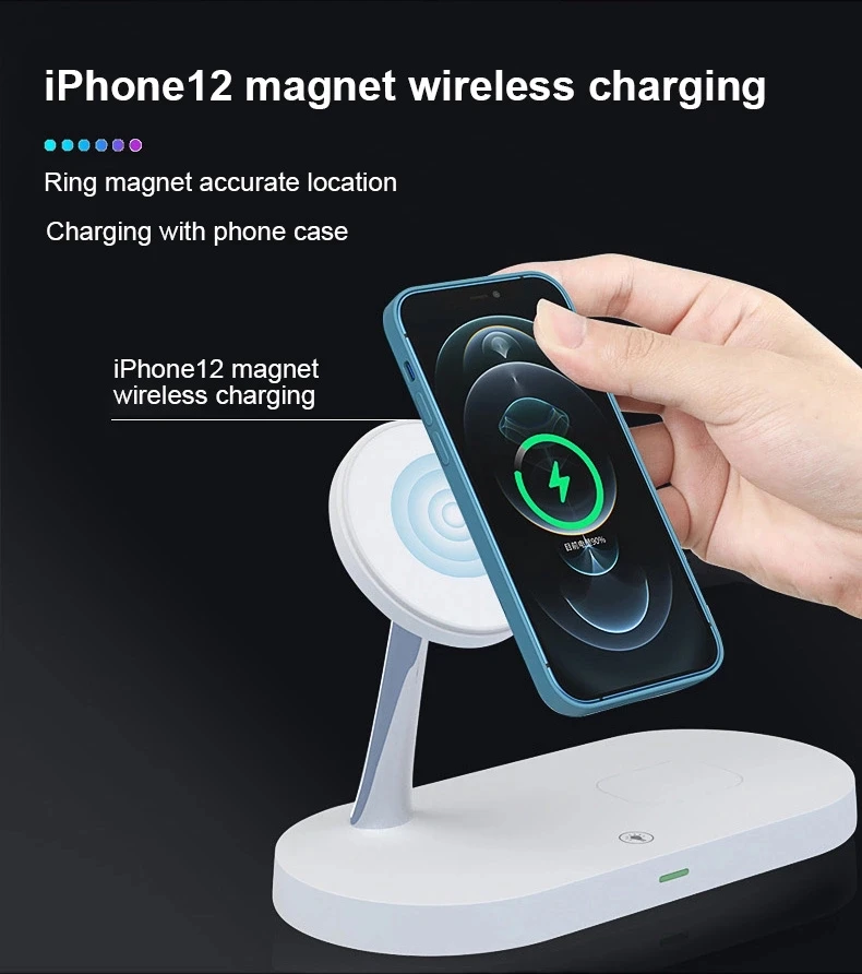 Timess 5in1 Magnetic Wireless Charger Stand For iPhone 13 12 Pro Max Mini 15W wireless charger lamp For Apple iWatch For Airpod charging pad