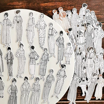 

58Pcs/Set Travel Vintage Black White Lady Sticker DIY Craft Scrapbooking Album Junk Journal Happy Planner Decorative Stickers