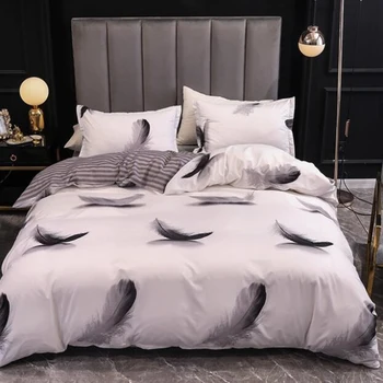 

3PCS Duvet Cover Set Microfiber Feather Pattern Bedding Sets Simple Home Textile Quilt Cover Pillowcase AB side Warm Bedclothes