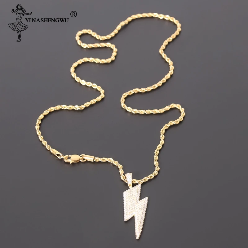 Микро проложили AAA кубический цирконий Bling Iced Out подвеска молния ожерелье для