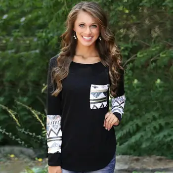 

Women Fashion Casual Round Neck Long Pullover Sleeve Irregular Hem Patchwork Tops Spring Autumn