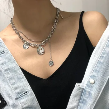

Face Hot Sale Smile Antique Chains Necklaces Women Smile Sets Sterling Necklace Steampunk Twisted Rock Jewelry