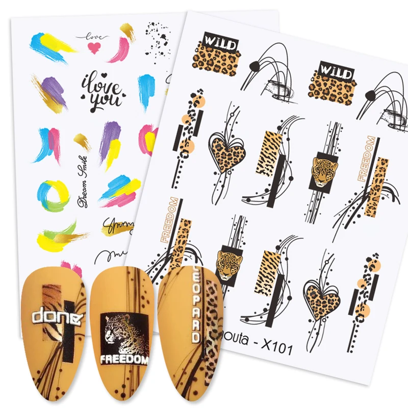 Harunouta Abstract Line Avocado Fruit Leopard Nail Water Sticker Decals Flower Leaves Slider Decoration For Autumn Nail Design