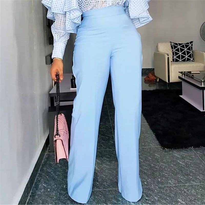 Women Pants Wide Leg Trousers High Waist Office Lady with Zipper Elegant Classy Female Autumn All Match Bottoms African Fashion Women Pants Wide Leg Trousers High Waist Office Lady with Zipper Elegant Classy Female Autumn All Match Bottoms African Fashion